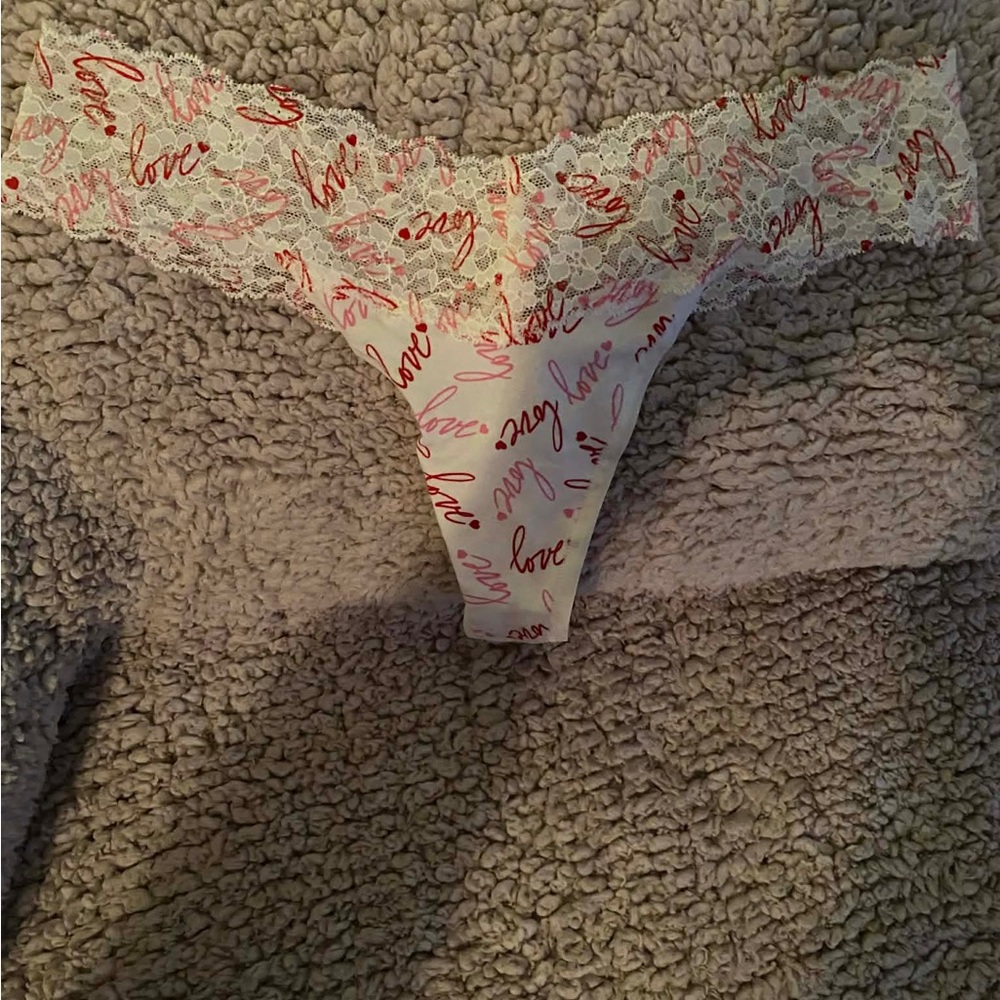 VS Women's Lace Trim Love Print Thong